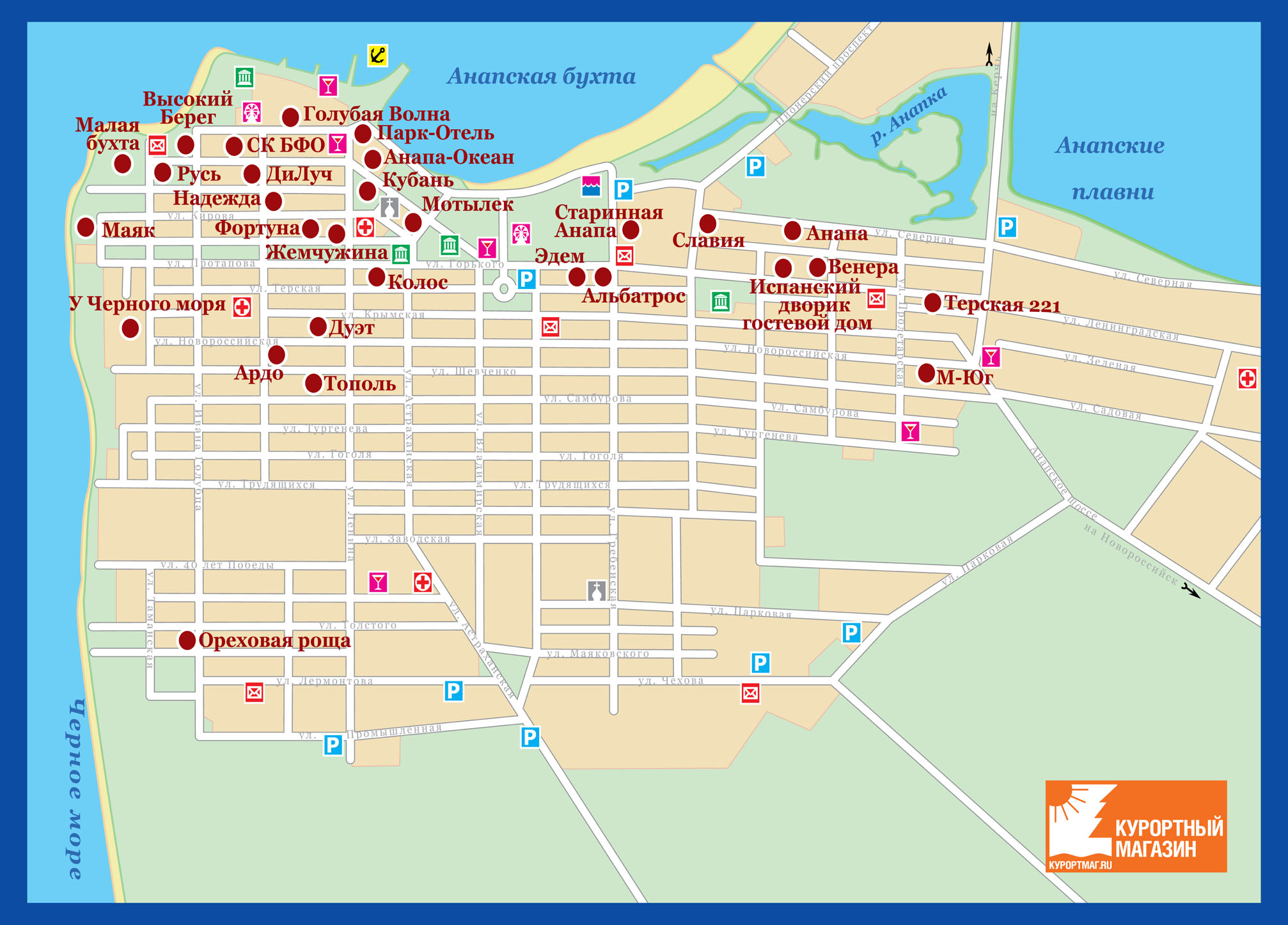 Подробная карта анапы с пансионатами и санаториями
